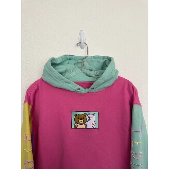 Teddy Fresh x Rip n Dip Hoodie Colorblock Pink Patch Sz Medium Cotton Pocket NEW - Picture 2 of 8